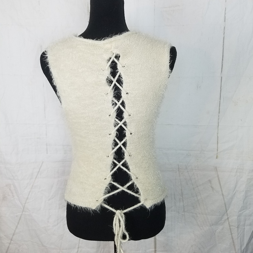 Cotton candy la eyelash tie back sleeveless sweater